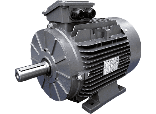 Heavy duty industrial electric motor with cooling fins and mounting base
